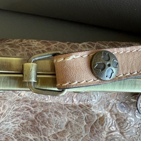 PATRICIA NASH Ferrara-Frame med. sz satchel purse Italian leather taupe gold - Picture 15 of 16